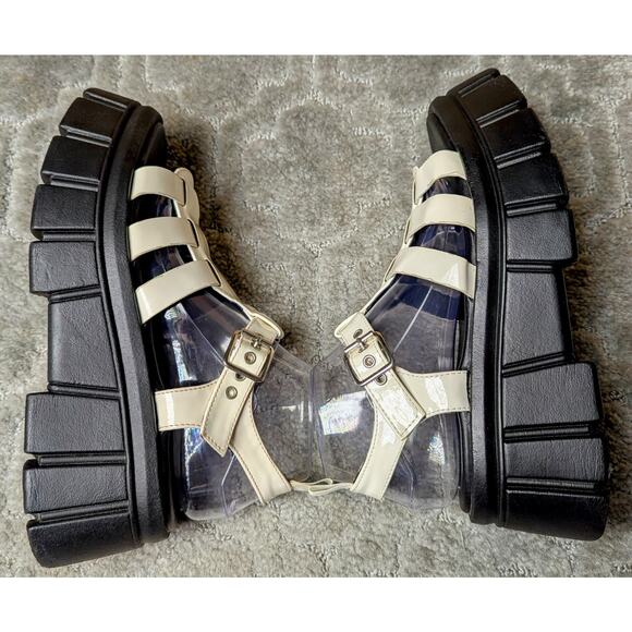 Forever 21 White Chunky Platform Sandals WOMENS 8 patent leather caged lug sole - Picture 7 of 13